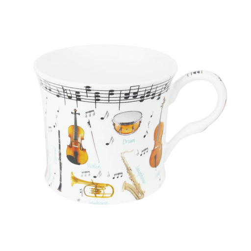 Music Mug White with Orchestral Instruments and their Names Fine Bone China Symphony Model