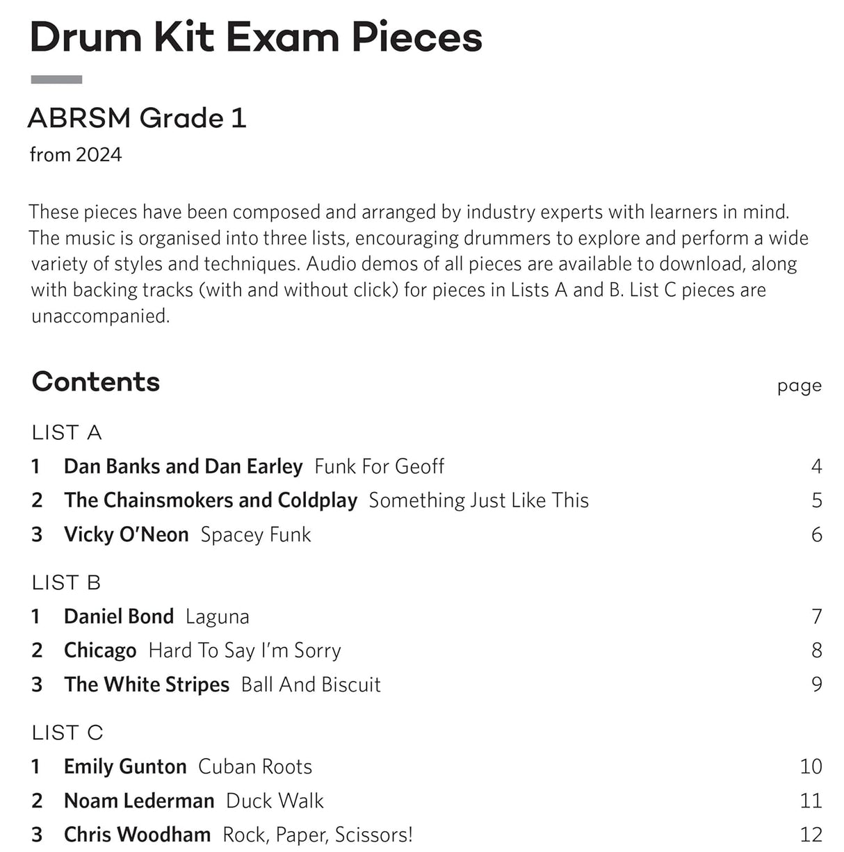 ABRSM Drum Kit Exam Pieces from 2024 Grade 1