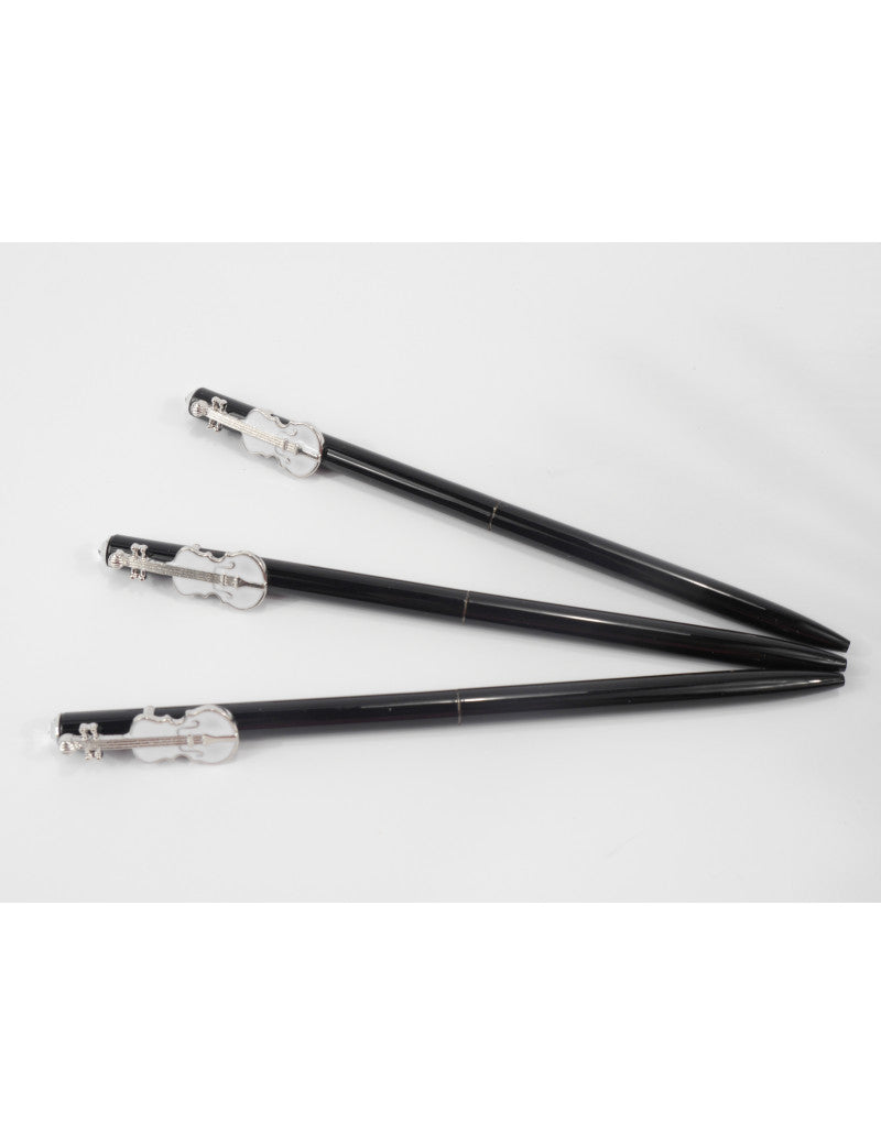 Music Pen Black with White Violin Charm Blue Ink