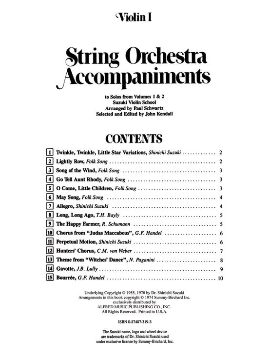 String Orchestra Accompaniments to Solos from Volumes 1 & 2 - Violin 1 Book 0319