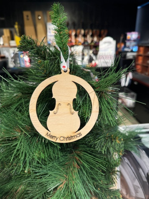 Christmas Decoration Wooden Violin Shape Enclosed in a Circle "Merry Christmas"