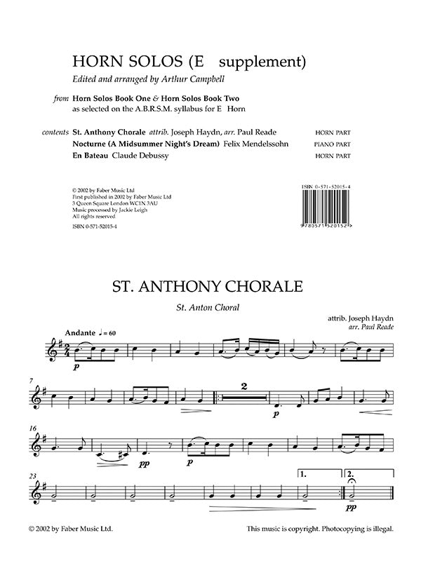 HORN SOLOS BK 1/2 E FLAT HORN PART