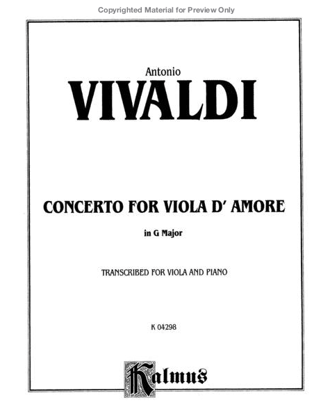 CONCERTO G FOR VIOLA DAMORE VLA/PNO
