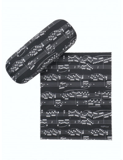 Glasses Case Black with White Manuscript and Microfibre Cleaning Cloth