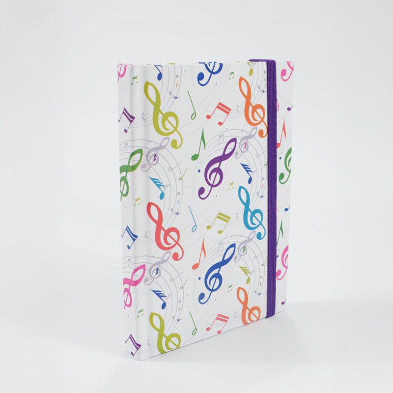 A6 Notebook with Colourful Treble Clefs and Elastic Band