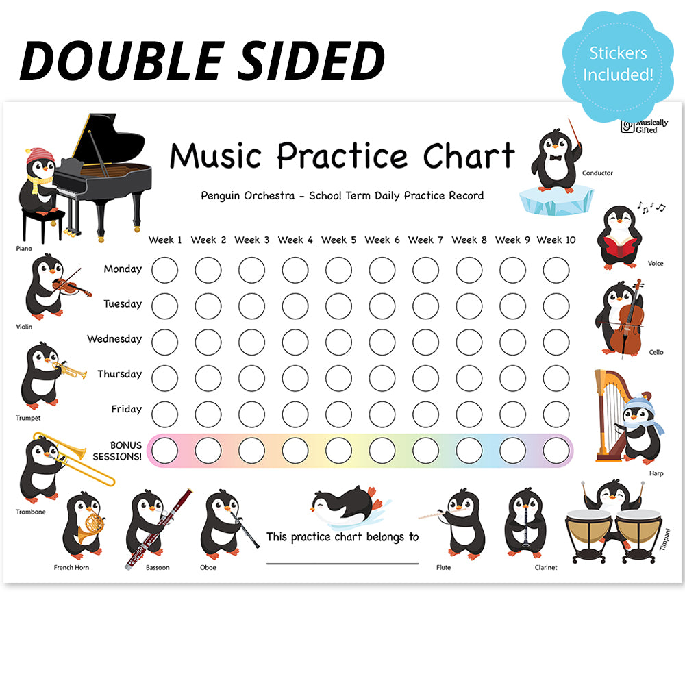 Penguins & African Animals Daily Music Practice Chart - 20 Weeks by Musically Gifted