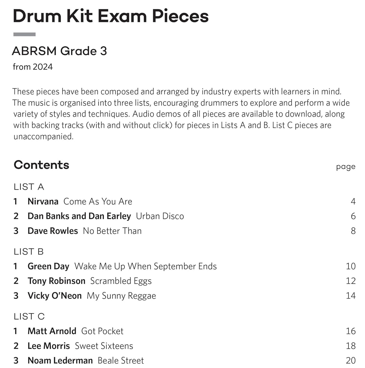 ABRSM Drum Kit Exam Pieces from 2024 Grade 3