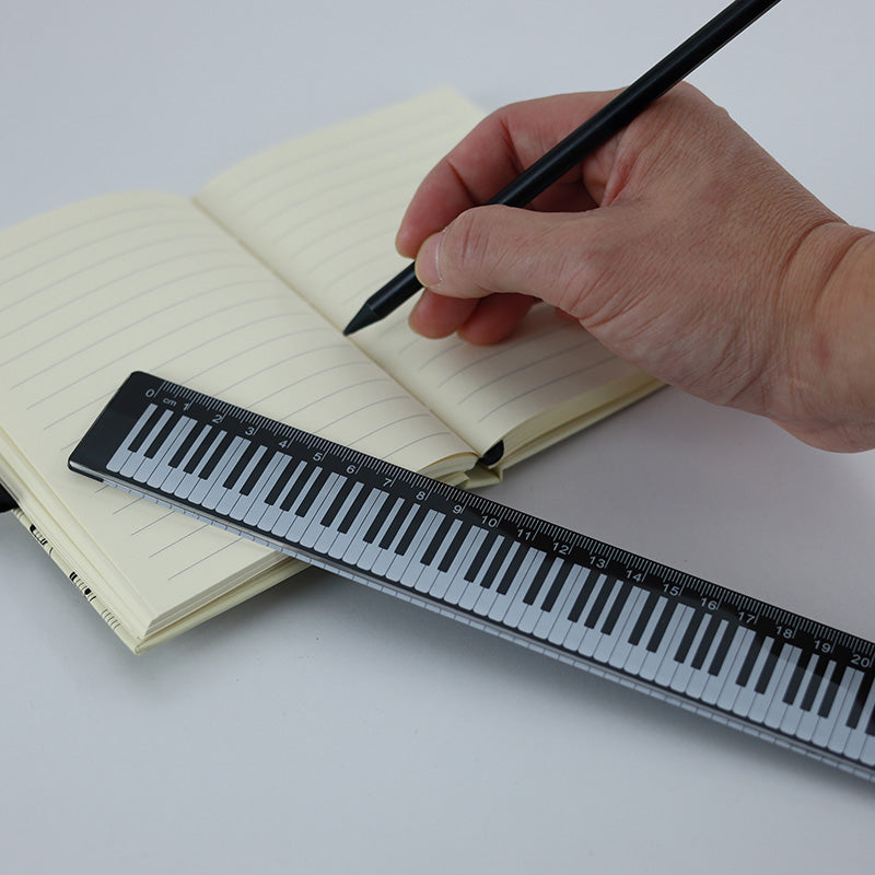 30cm Music Ruler Black with White Piano Keyboard