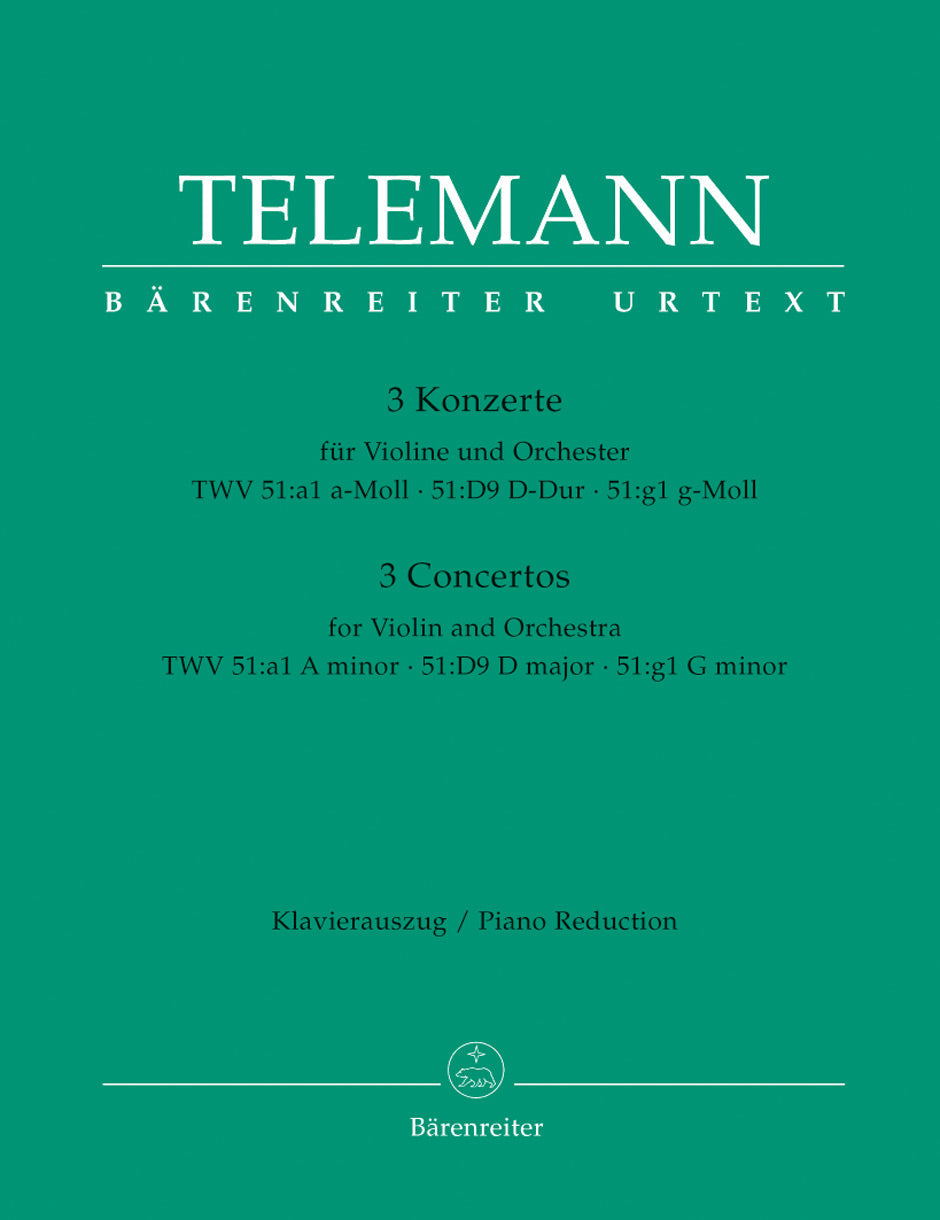 Telemann Three Violin Concertos Violin/Piano