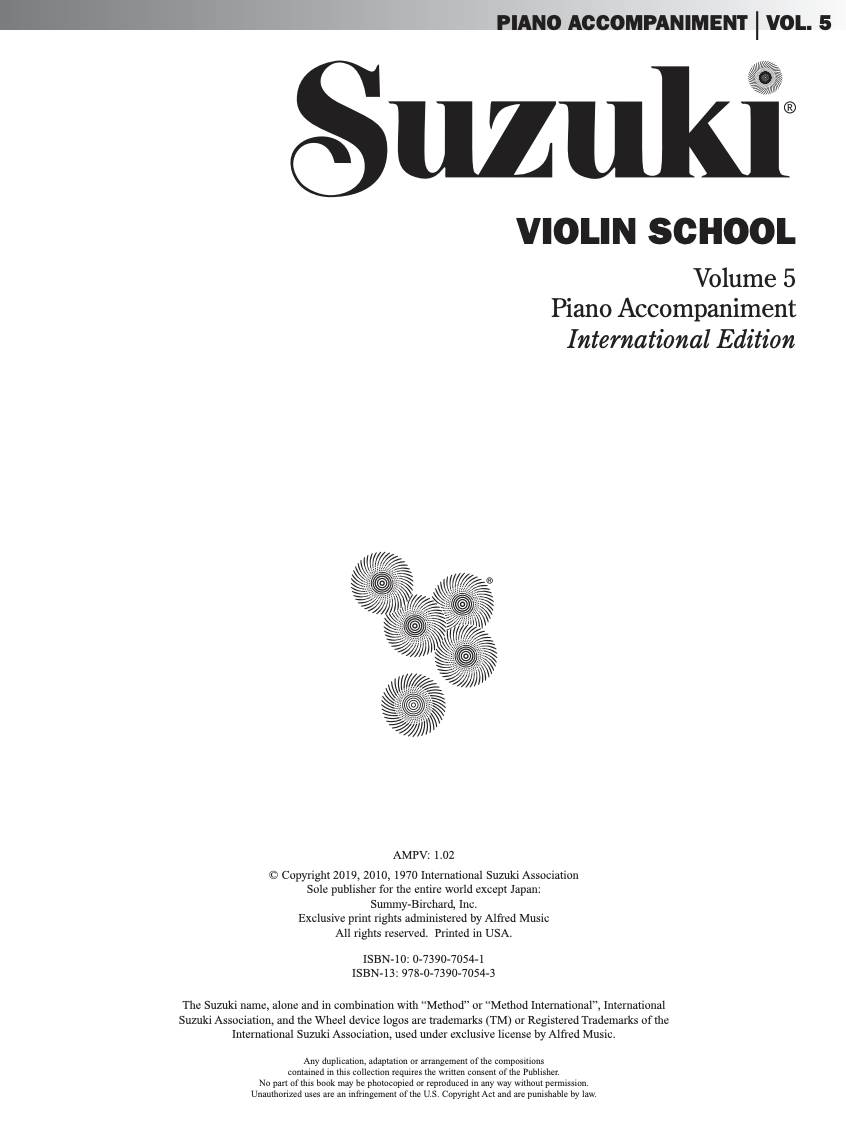 Suzuki Violin School Book/Vol. 5 International Edition - Piano Accomp 35172