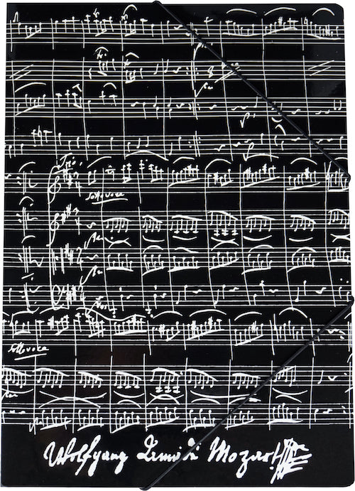 File with elastic band Black with Mozart manuscript white