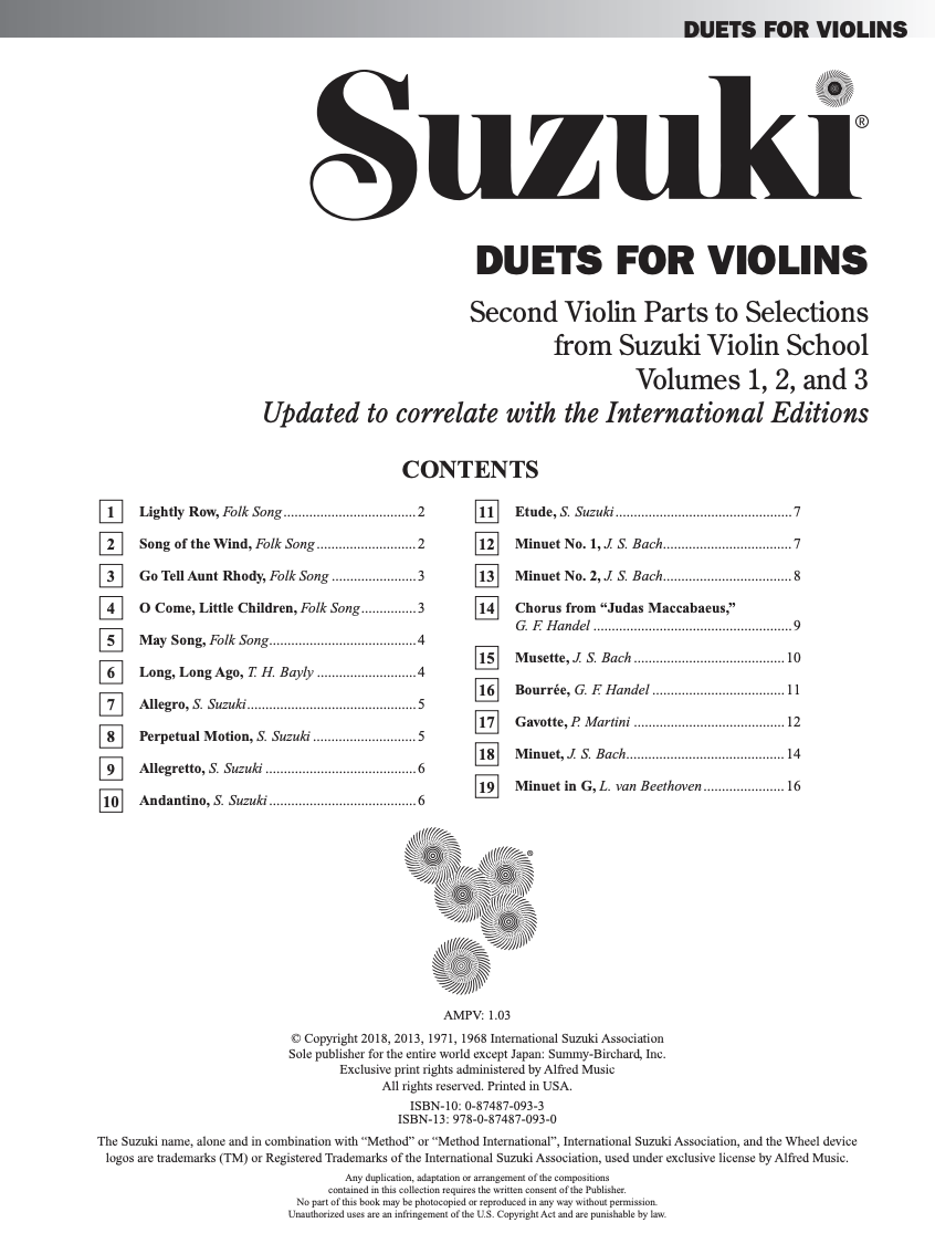 Suzuki Duets for Violin - Summy Birchard 0093S