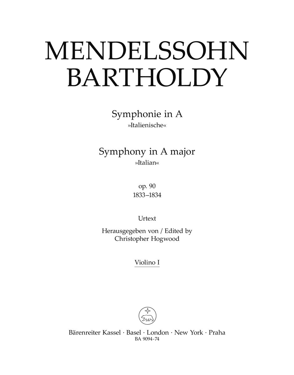 Symphony in A Major Op 90 Italian Violin 1 Orchestra Mendelssohn Felix Ed Hogwood Christopher