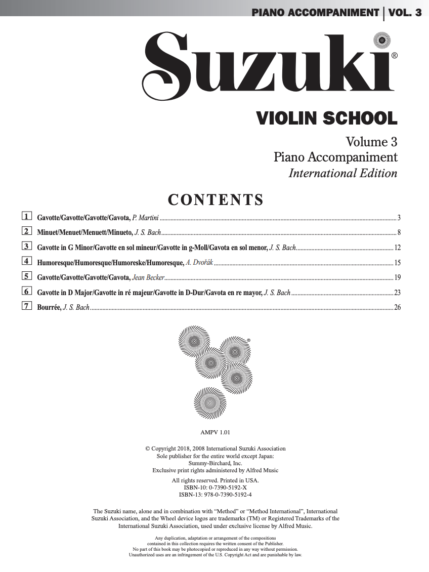 Suzuki Violin School Book/Vol.3 International Edition - Piano Accomp 30099