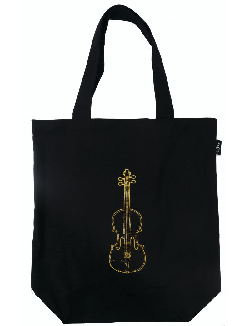 Tote or Music Bag Black Canvas with a Gold Embroided Violin