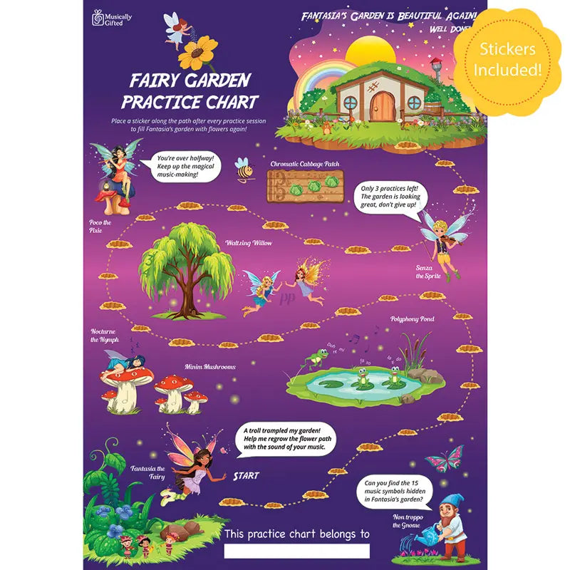 Fairy Garden A3 Music Practice Chart by Musically Gifted