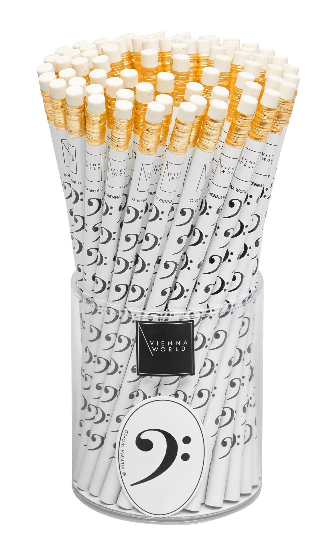 Music Pencil White with Black Bass Clefs and Eraser