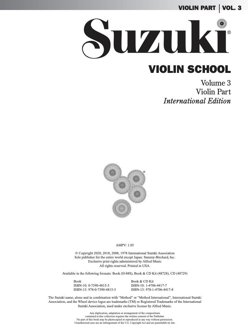 Suzuki Violin School Book/Vol. 3 International Edition - Violin Part with CD 48728