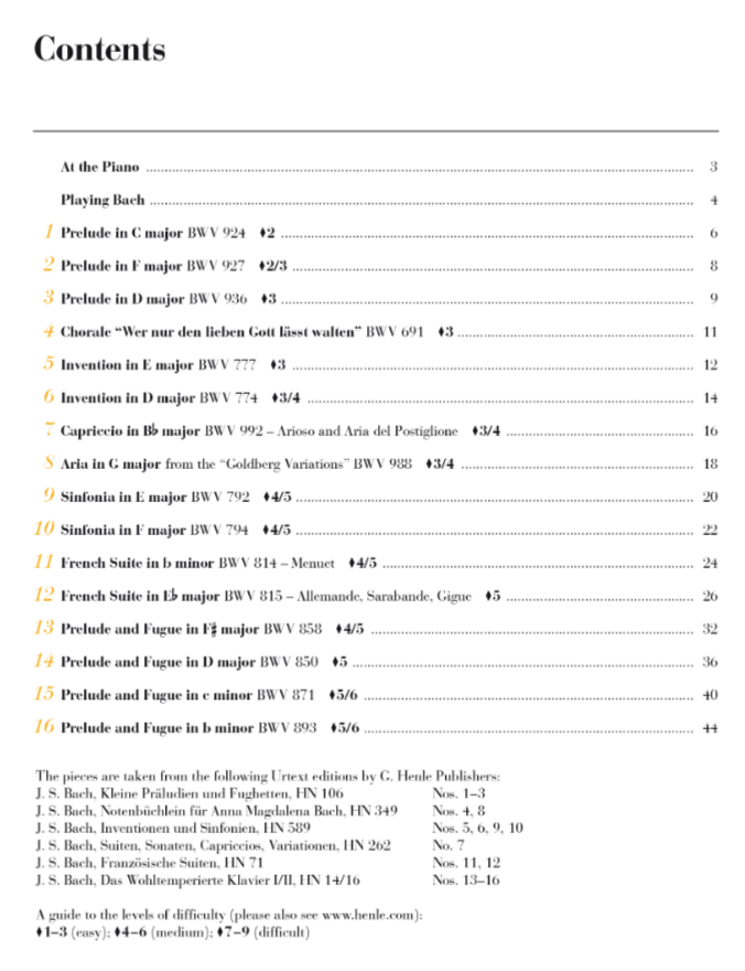 Bach - At the Piano, 16 Well-Known Original Pieces - Piano Henle HN1816