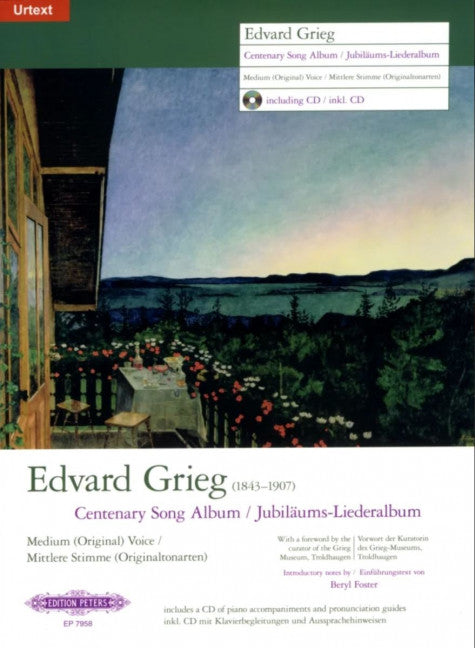 Centenary Song Album Bk/Cd - Medium Voice - Edvard Grieg - Edition Peters EP7958