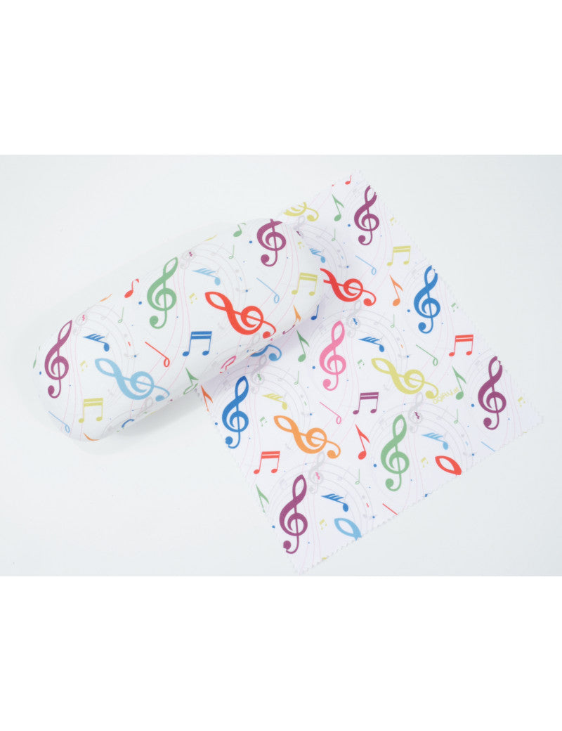 Glasses Case and Cleaning Cloth White with Colourful Music Notes and Clefs