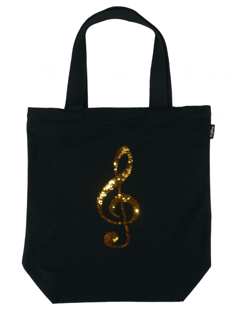 Tote or Music Bag Black Canvas with a Gold or Silver Sequinned Treble Clef