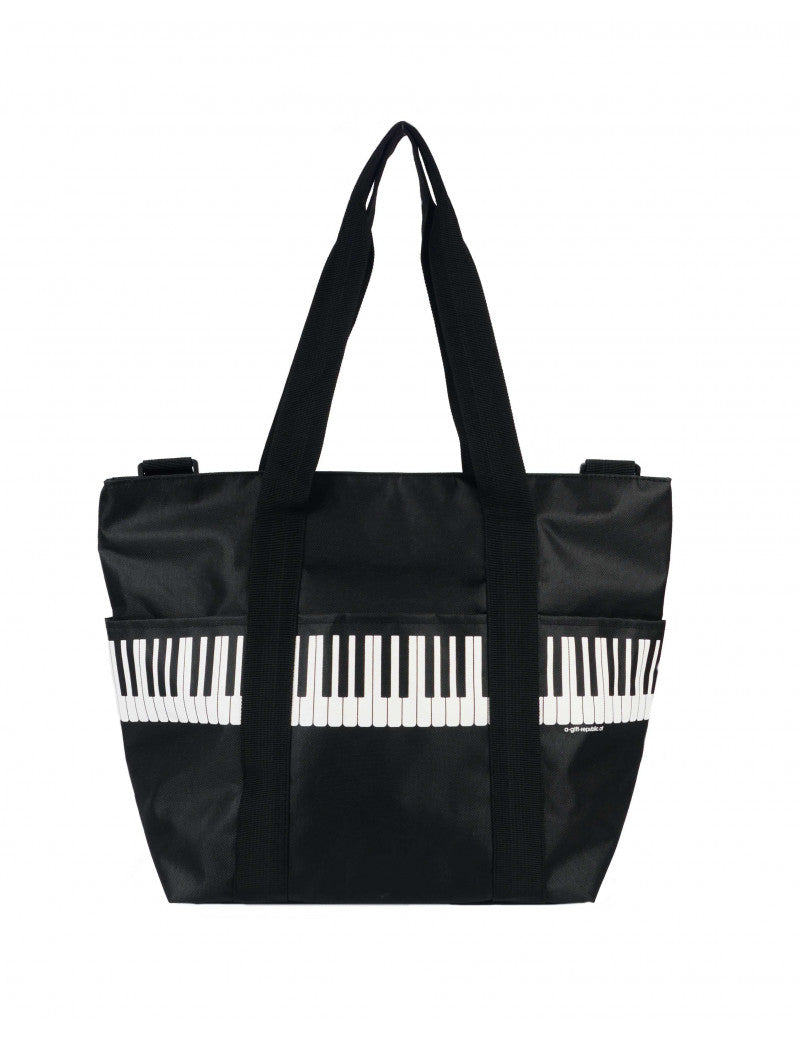 Music Themed Shoulder Bag Black with White Keyboard and Black Straps