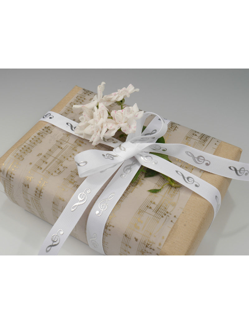 Ribbon White with a Silver Treble Clef