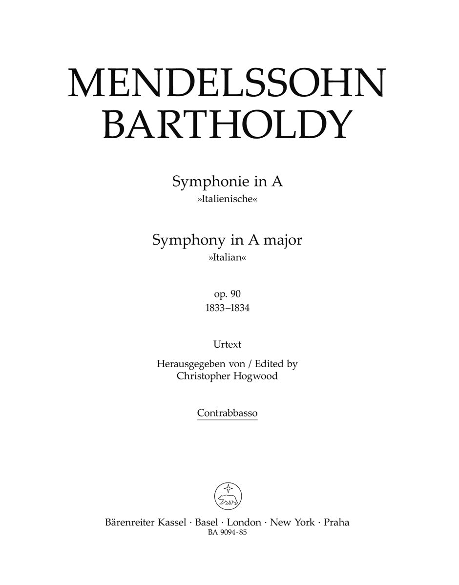 Symphony in A Major Op 90 Italian Double Bass Orchestra Mendelssohn Felix Ed Hogwood Christopher
