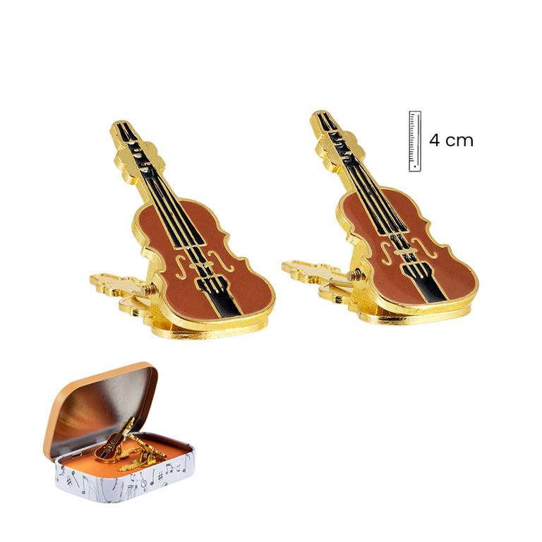 Metal Violin Shaped Paper Clip Duo in Gift Tin