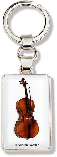 Keyring - metal white with a picture of a cello