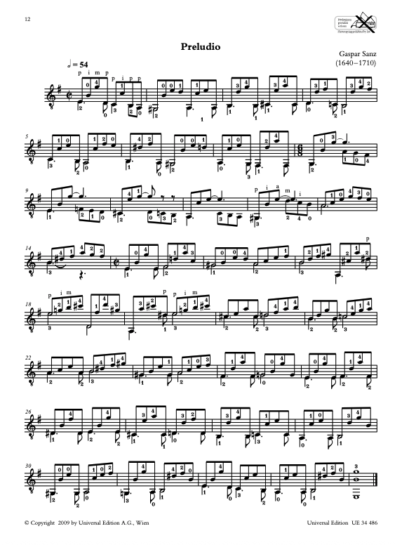 PRELUDIO FUGA PAVANAS ETC GTR - SANZ - UNIVERSAL