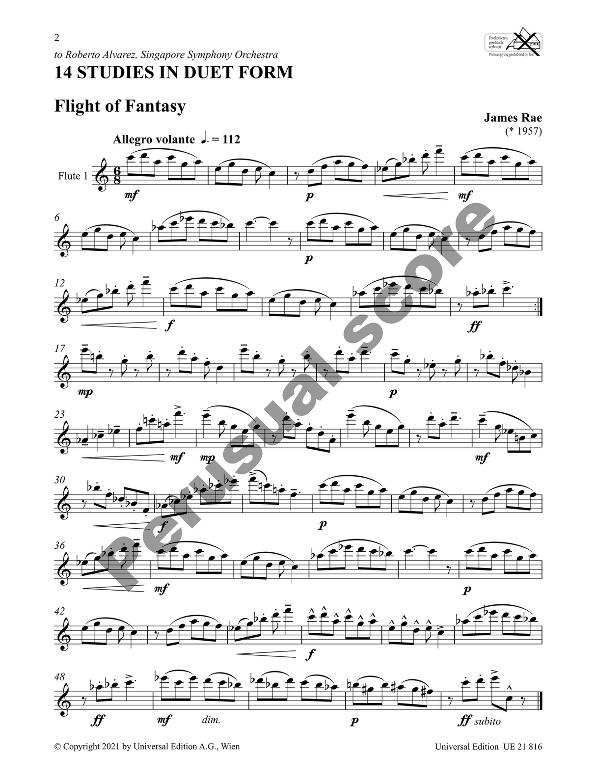 14 Studies in Duet Form for 1-2 Flutes - James Rae