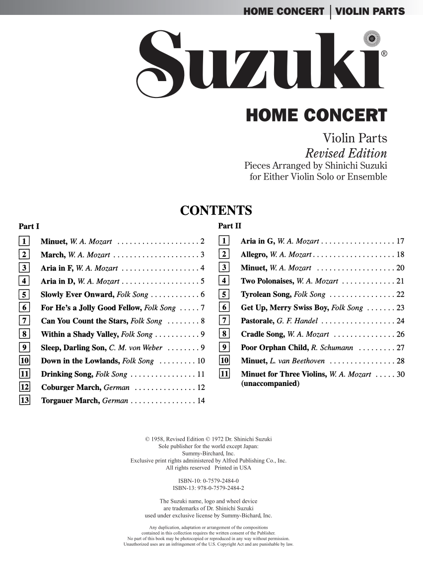 Suzuki Home Concert - Violin Part Summy Birchard 0306S