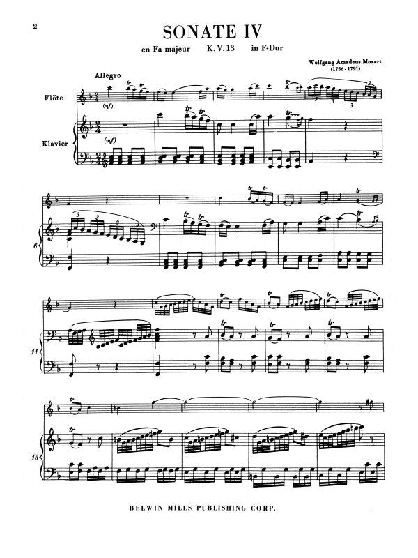 Mozart Six Sonatas Volume II K 13-15 Flute/Piano
