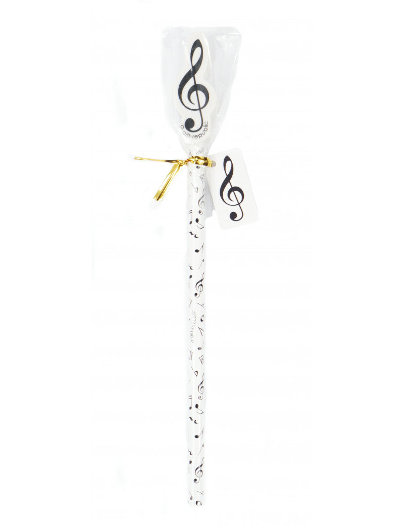 Music Pencil White with Black Notes and Large Treble Clef Eraser