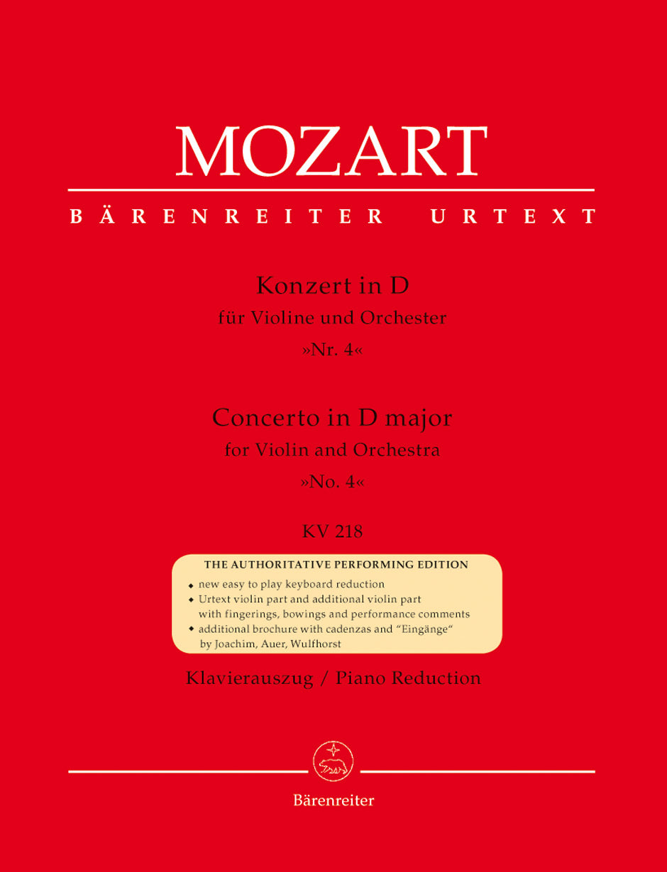 Violin Concerto No 4 in D Major K 218 Violin/Pno