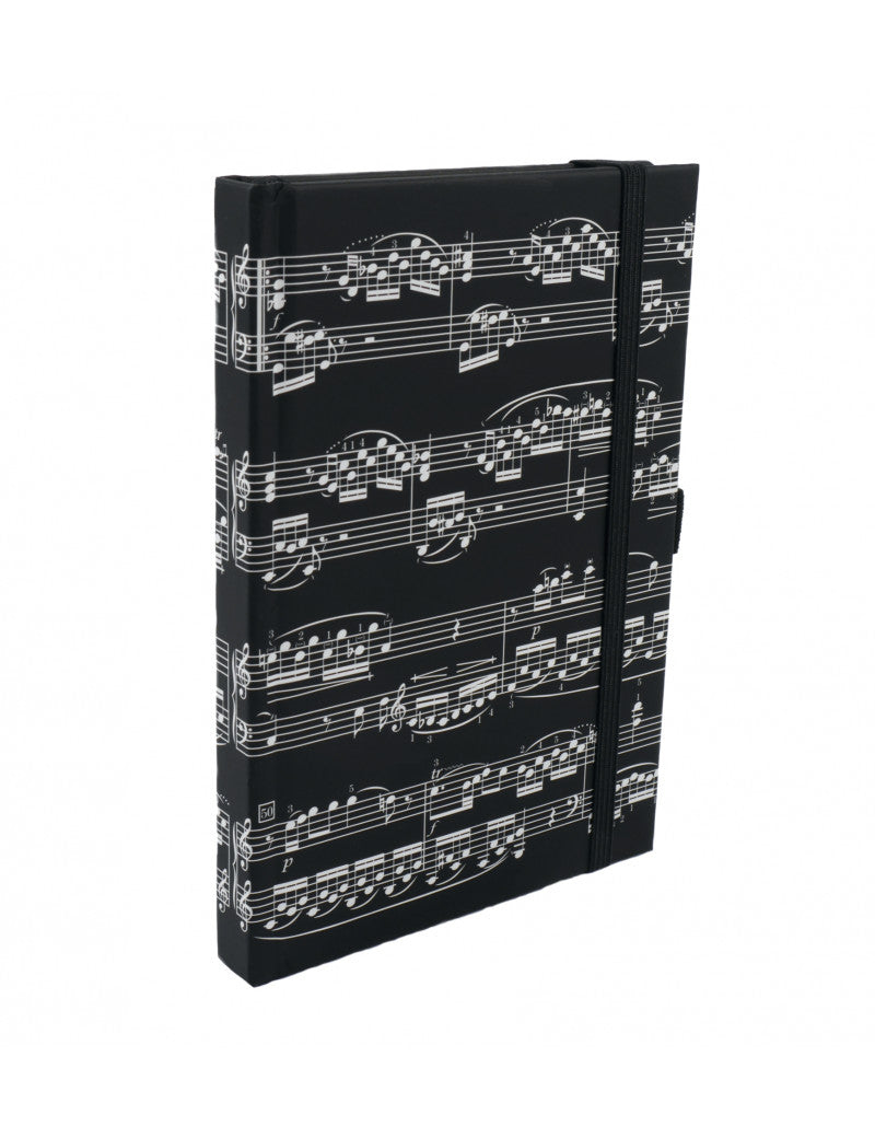 A5 Notebook Black White Music Manuscript and Elastic Band