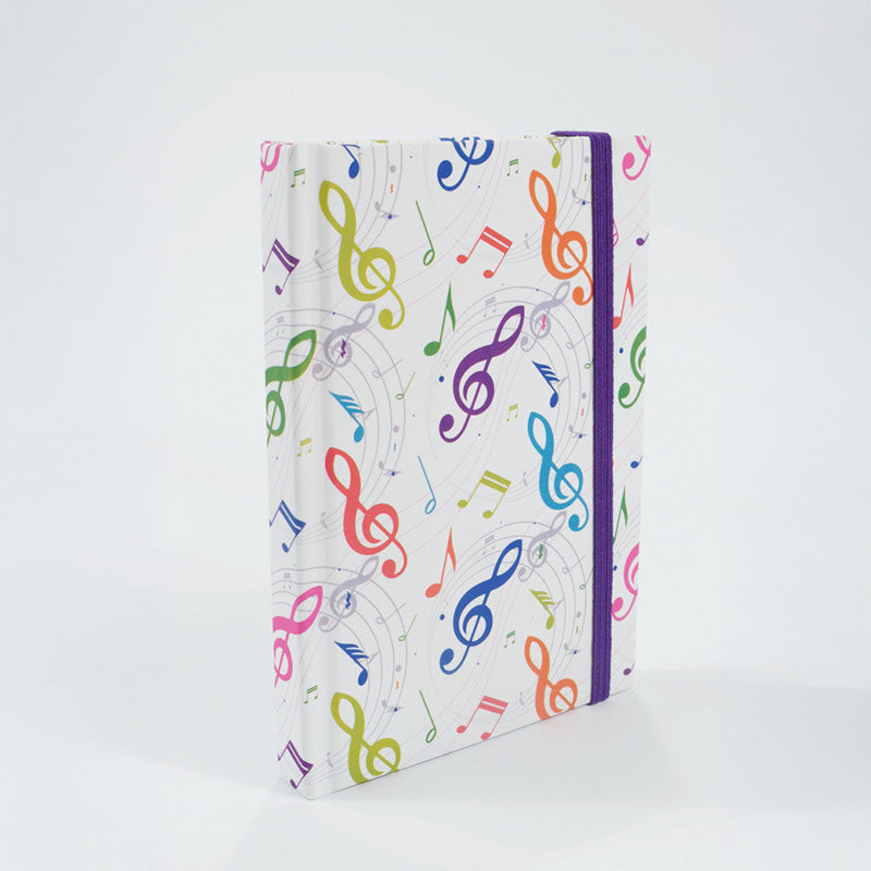A5 Notebook with Colourful Music Treble Clefs