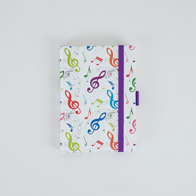 A6 Notebook with Colourful Treble Clefs and Elastic Band