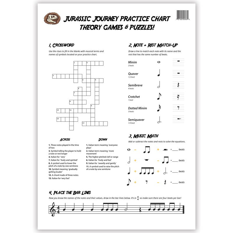 Jurassic Journey A3 Music Practice Chart by Musically Gifted