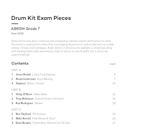 ABRSM Drum Kit Exam Pieces from 2024 Grade 7