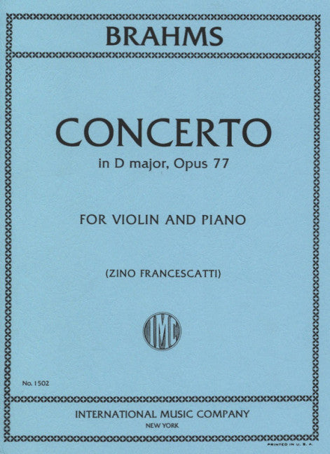 Brahms Violin Concerto in D Major Op 77 Vln/Pno