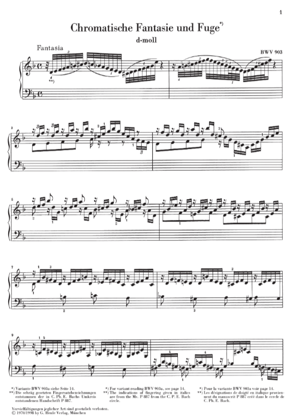 Bach - Chromatic Fantasy & Fugue DMin BWV903 & 903a - Piano Solo Henle HN163