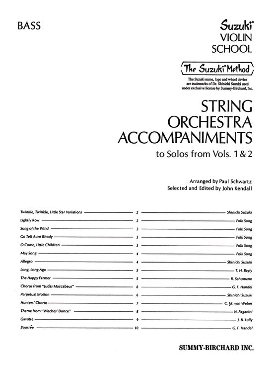 String Orchestra Accompaniments to Solos from Volumes 1 & 2 - Bass Book 0323