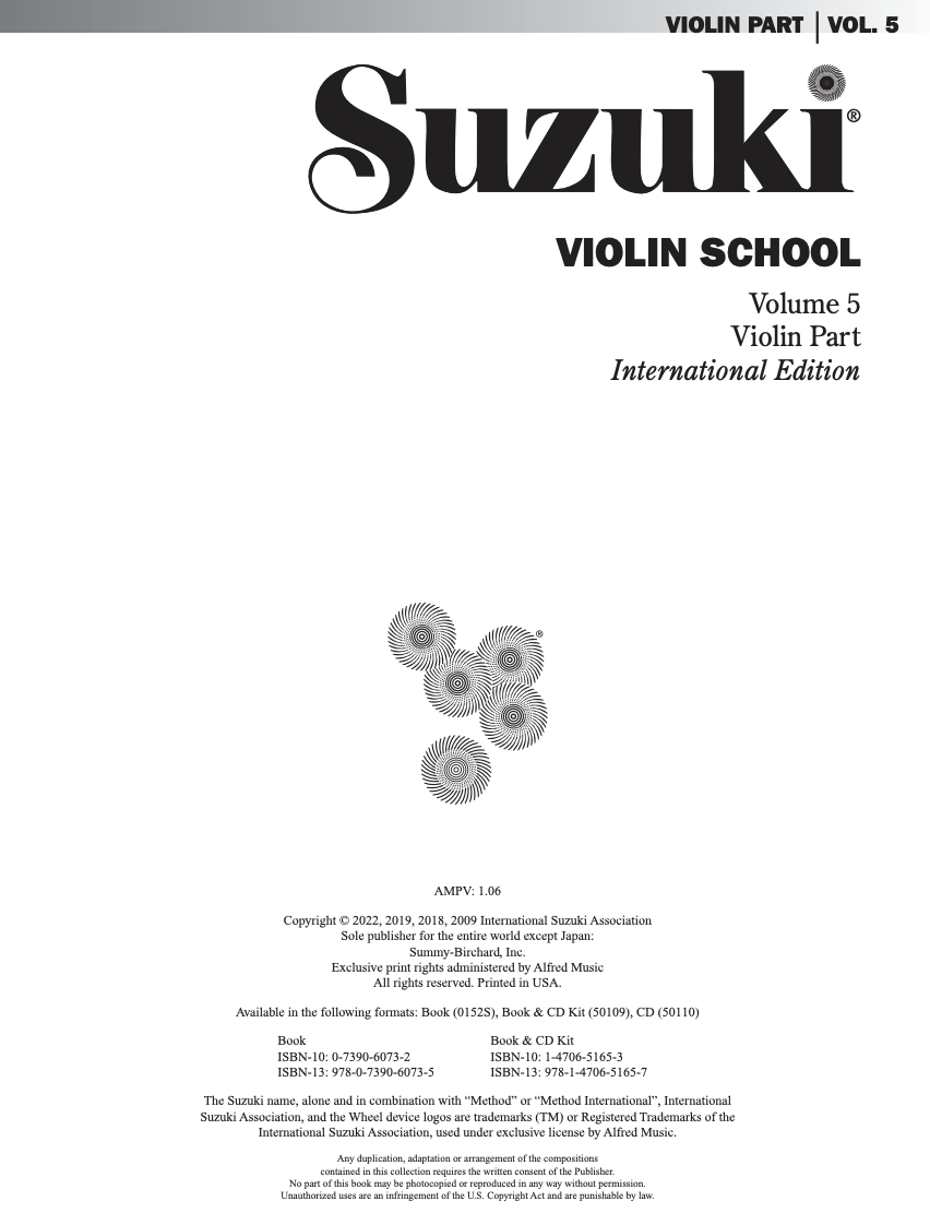 Suzuki Violin School Book/Vol. 5 International Edition  - Violin Part with CD 50109