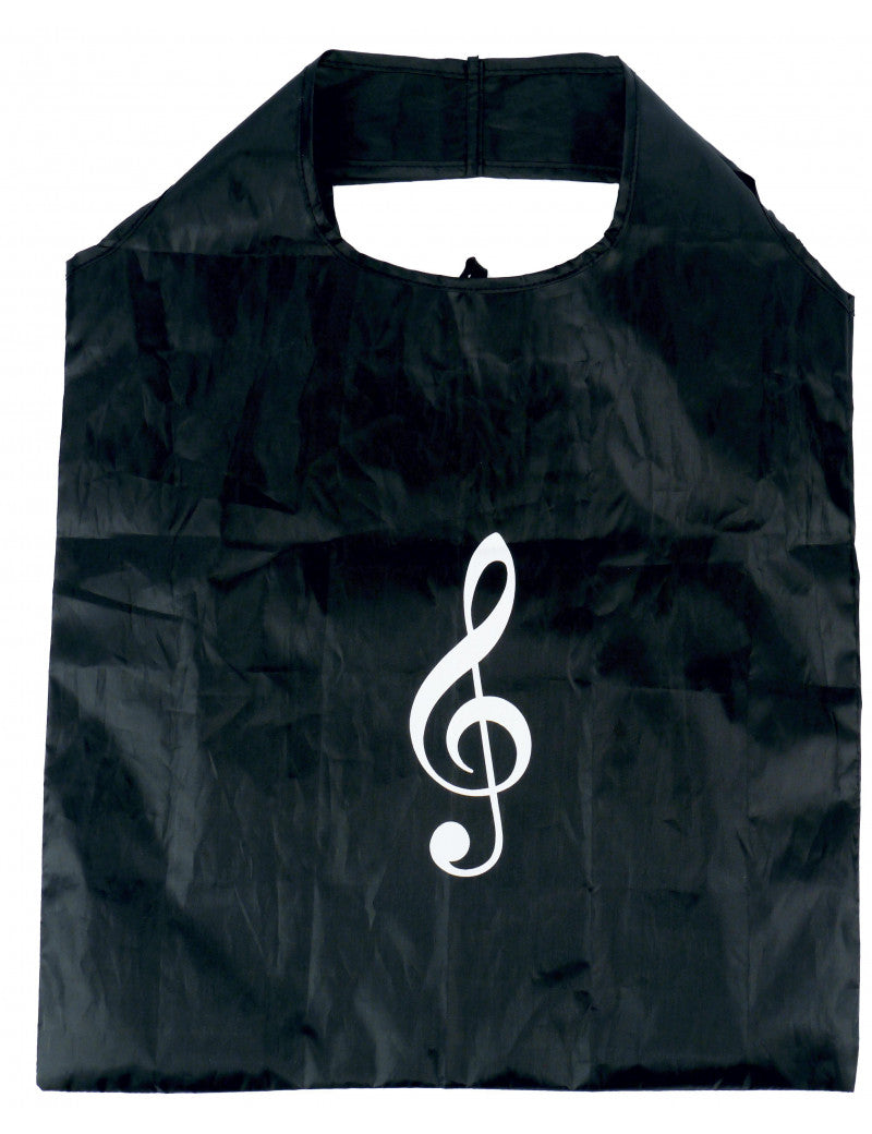 Folding Mini Music Shopping Bag Black with White Treble Clef