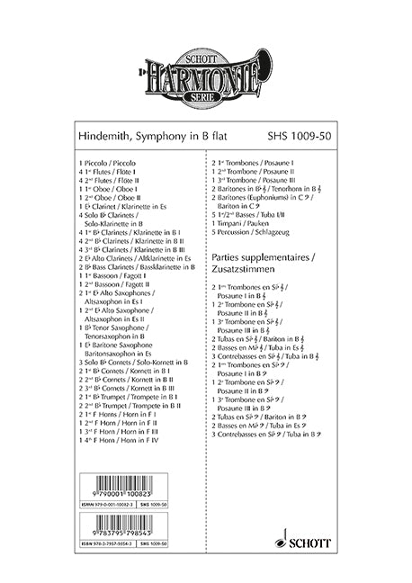 Symphony in Bb for Concert Band Set of Parts