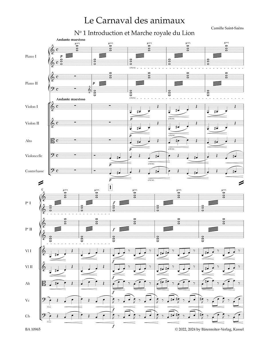The Carnival of the Animals Score Saint-Saens