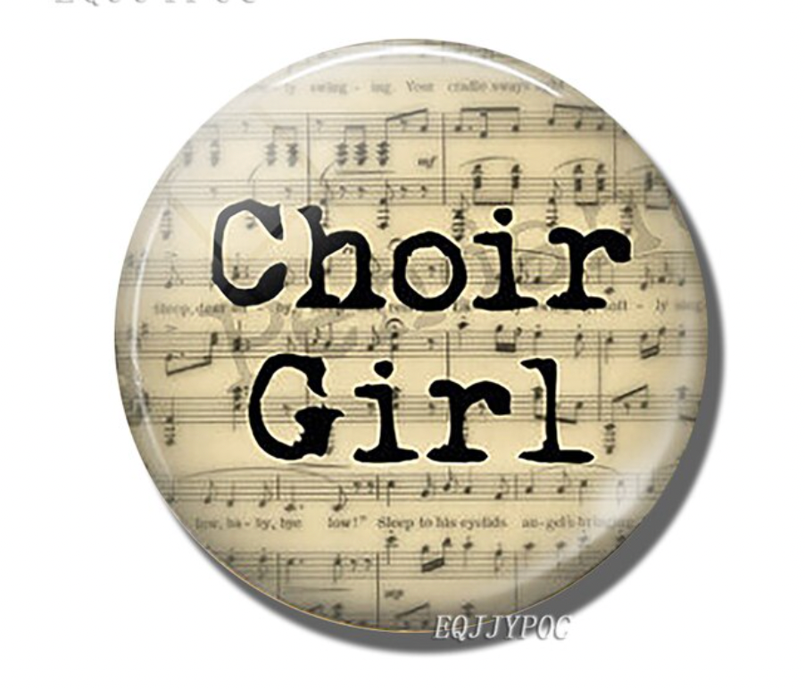 Choir Girl Fridge Magnet Clear Dome with Manuscript Background